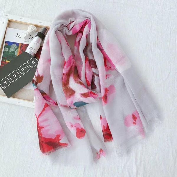 

scarves big floral print women cotton scarf soft shawl summer muslim headband hijab fashion long wrap 180*90cm, Blue;gray
