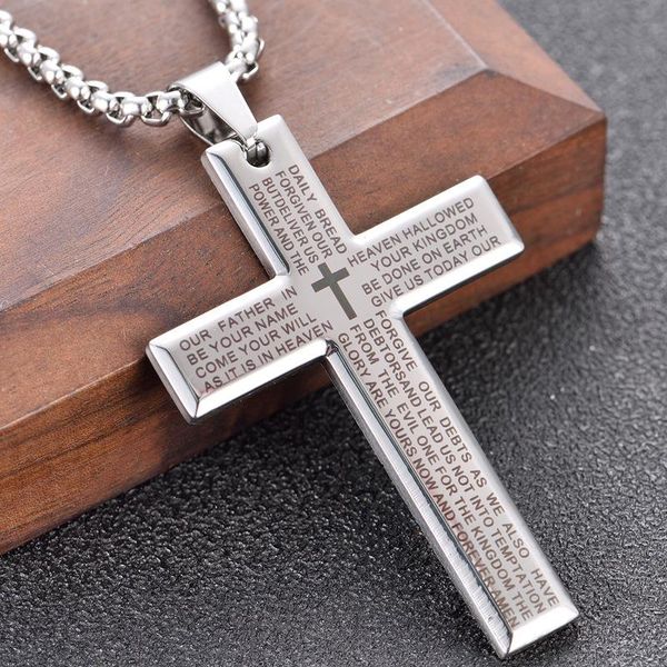 

pendant necklaces classic stainless steel bible cross necklace men hip hop jewelry fashion gold silver color gun black long chain