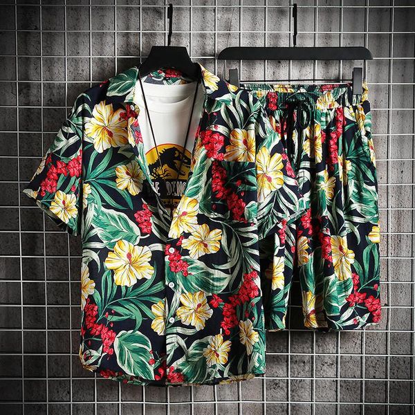

clothing floral piece wear men plus sets size track printed sweat suits set beach mens summer suit 4xl 2 fashion 5xl men's casual shirt, White;black