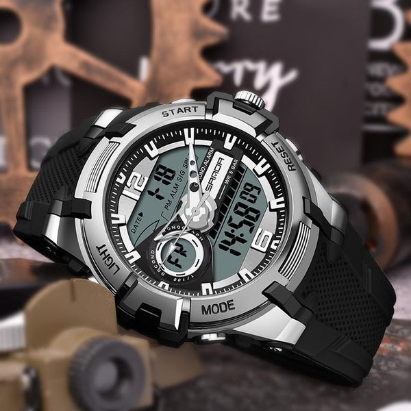 

wristwatches sanda men quartz digital military sports watch double display clock waterproof brand sport wristwatch male relogio masculin, Slivery;brown