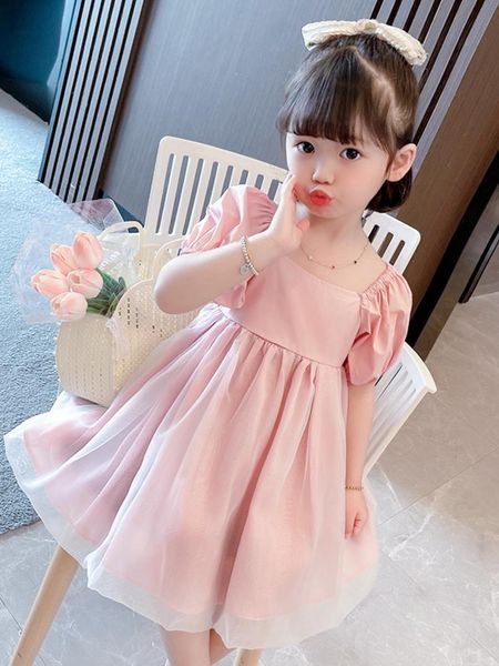 

girls dress summer 2021 net red foreign children princess girl's dresses, Red;yellow