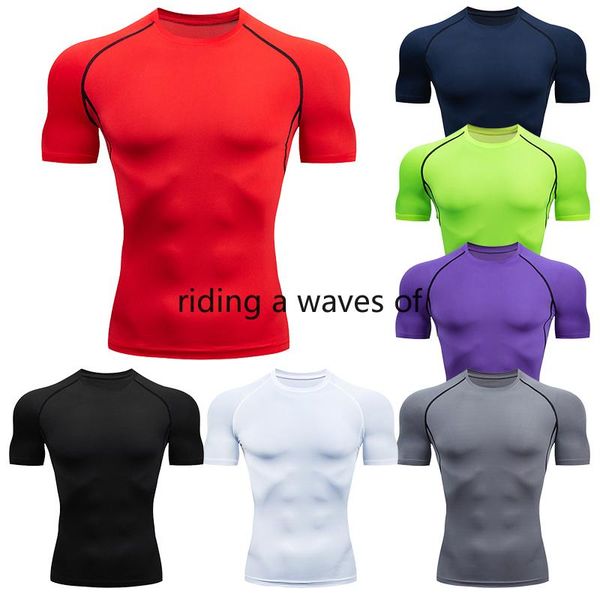 

running jerseys men's compression tshirts quick dry soccer jersey fitness tight sportswear gym sport short sleeve shirt breathable, Black;blue