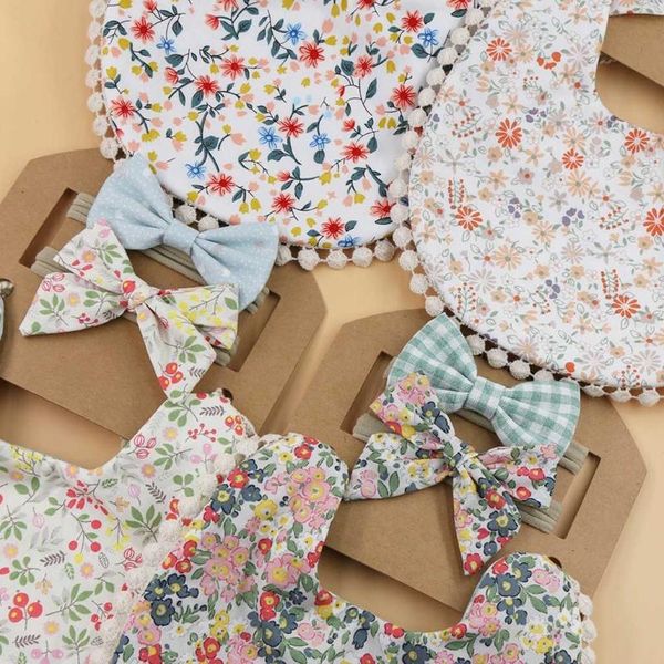 

bibs & burp cloths 57ee 2 pcs baby headbands+ 1 pc tassel saliva towel kit born floral printing