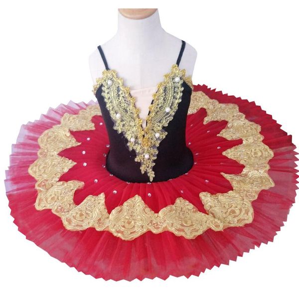 

stage wear children's ballet dress show little swan dance tutu fluffy gauze skirt sling girl performance costume, Black;red