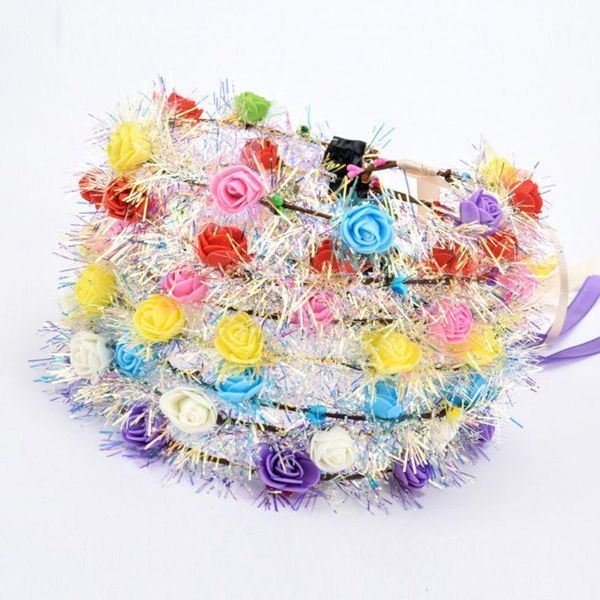 

female kids long ribbon wreath crown foam flower tinsel led lumious headband c90e 1