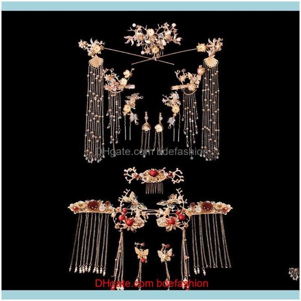 

hair jewelry jewelryhair clips & barrettes bride retro chinese style ornaments, tassel women wedding headdress earrings set for han clothing, Golden;silver
