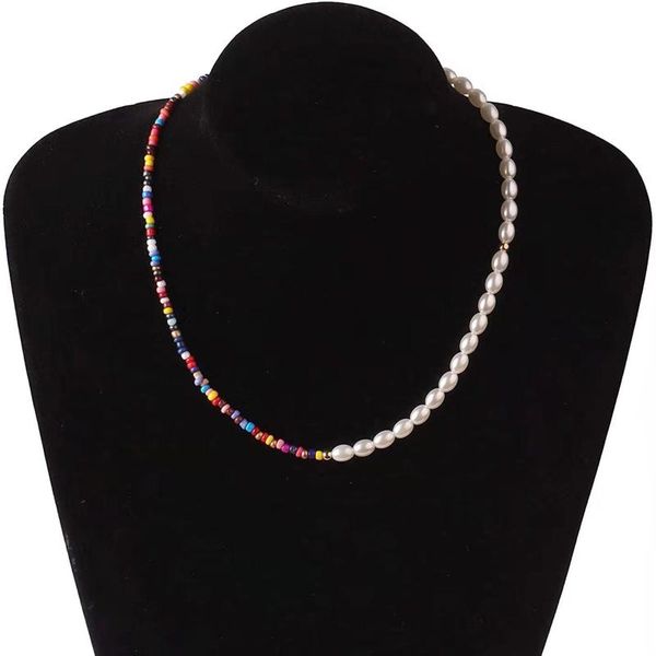 

chains bohemian pearl necklace for women and girls handmade colorful beads, Silver