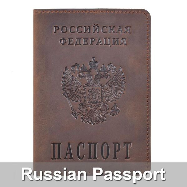 

card holders genuine leather passport cover designed for russian federation crazy horse holder business travel case, Brown;gray