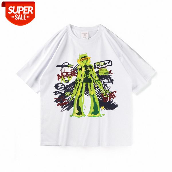

befearle graffiti vibe style hip-hop high street fog printing loose t-shirt men and women couples with short sleeves #zy2t, White;black
