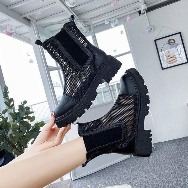 

boots mesh thick-soled female british style students breathable platform shoes fashionable hollow, Black