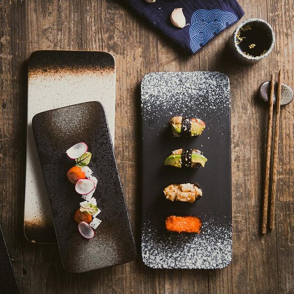 

dishes & plates 12 inch japanese ceramic tableware rectangular sushi plate commercial retro steak western flat household dessert