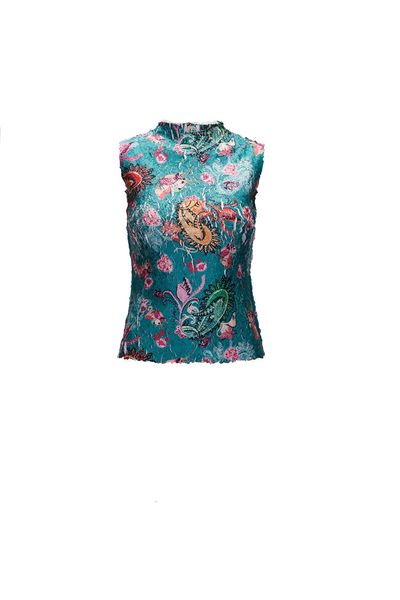 

knits miyake fashion fold print sleeveless turtleneck t-shirt, White