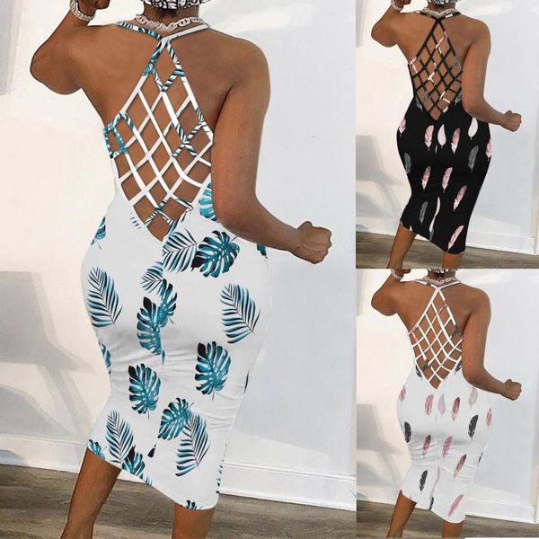 

casual dresses sagace womens camisole sling dress backless floral printing o-neck splicing fishnet sleeveless skinny maxi, Black;gray