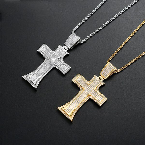 

hip hop iced out cross necklace pendant luxury full cubic zircon gold silver plated necklace for girl women charm jewelry gift