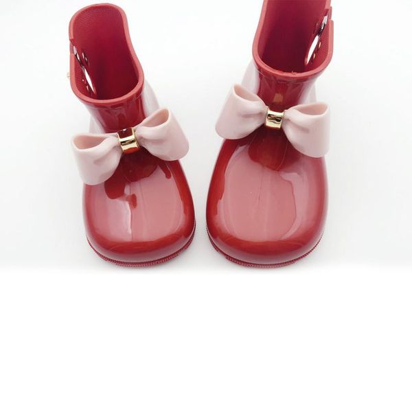 

soft sole baby child bowtie rain shoes girl jelly low water boots princess shoe short within 19.5 cm long 1pair, Black;grey