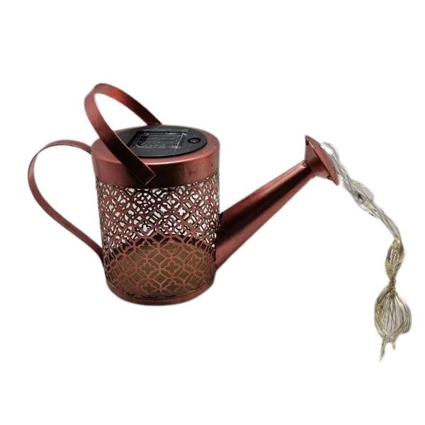 

lawn lamps h7jb solar powered star garden art light hollow out wrought iron kettle watering can sprinkler fairy starry string led lamp