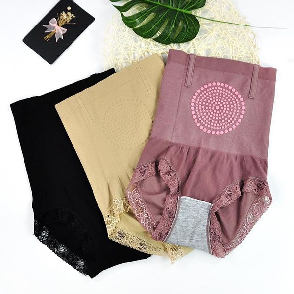 

women's shapers high waist tummy control solid color body-building pants hip lace triangular underwear warmth, Black;white