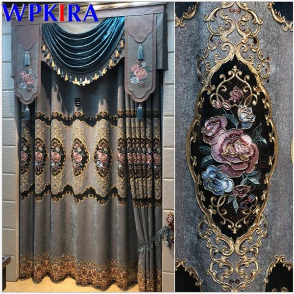 

gold wire embroidery blue curtains for living room luxurious sheer window blinds drape high end european m258 curtain & drapes