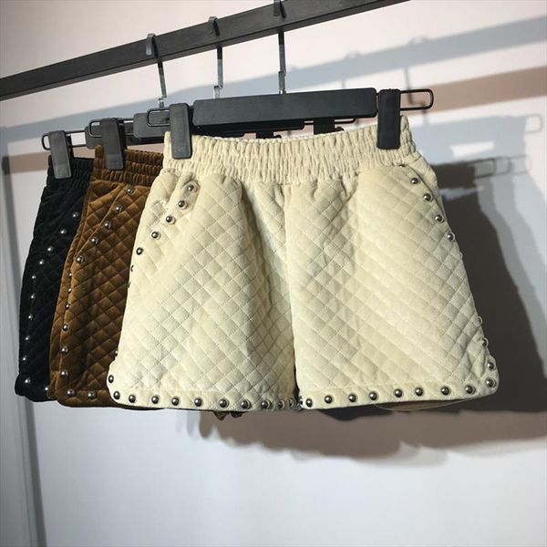 

autumn winter fashion rivet womens short diamond lattice velour vintage elastic waist warm thick female mw130, White;black