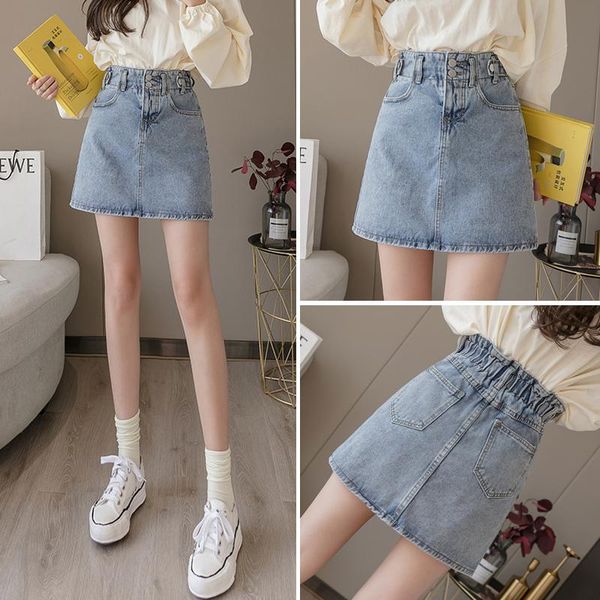 

skirts werueruyu women denim mini skirt fashion summer high waist korean blue package hip jeans harajuku plus size, Black