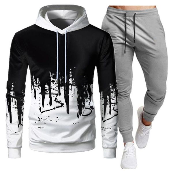 

gym clothing 2021 spring and autumn thin sportswear sweater set men's hoodie long sleeve tights slim fitness casual jacket 2-piece, White;black