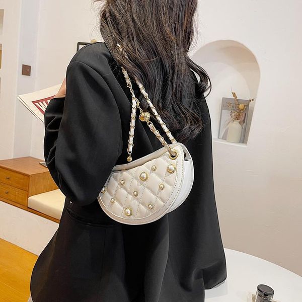 

fashion women's bag ladies semicircle pearl crossbody for women 2021design saddle shoulder designer vogue messenger cross body