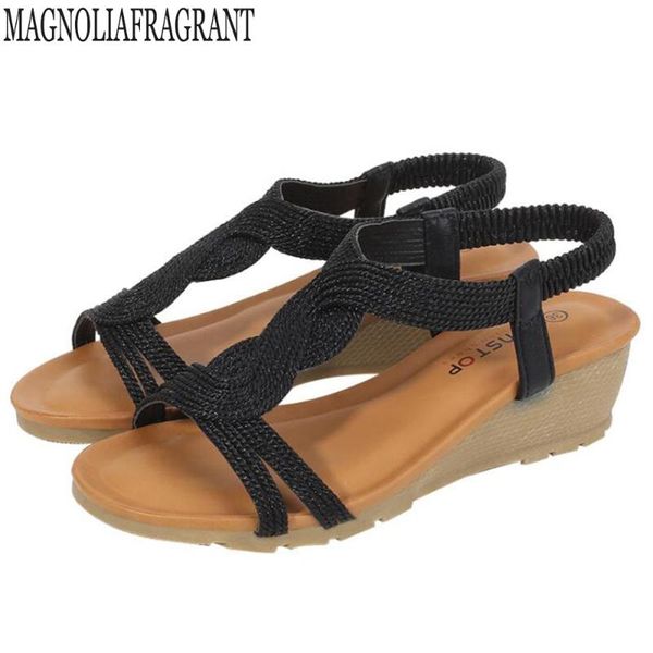 

sandals summer women's shoes wedge platform fashion sandal casual woman peep toe gold line outside flats hy369, Black