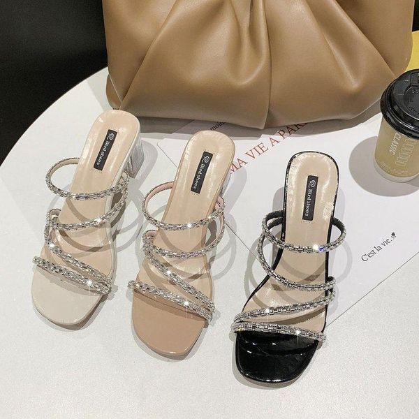 

women sandals heels fashion outdoor female slippers rhinestones comfortable plus size beach, Black