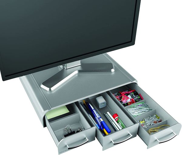 Laptop-, iMac-Monitorständer und Schreibtisch-Organizer, Silber