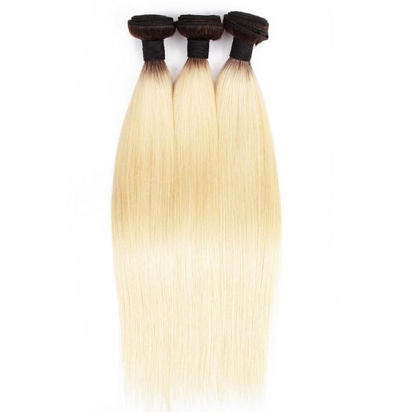 

human hair bulks kisshair t1b613 straight bundles 3/4 pcs bleach blonde with dark roots ombre color brazilian extension, Black