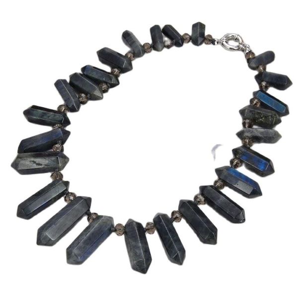 

chokers jk 19" natural labradorite double terminated pointed drilled necklace, Golden;silver