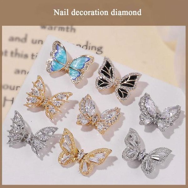 

flying butterfly zircon nail art decorations wing shaking luxury jewelry crystal alloy accessorie man i6m5, Silver;gold