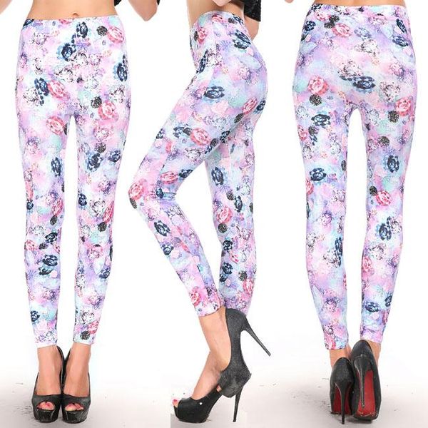 

women's leggings fashion sun flower painted women pants legging faux denim jeans fitness leggins, Black