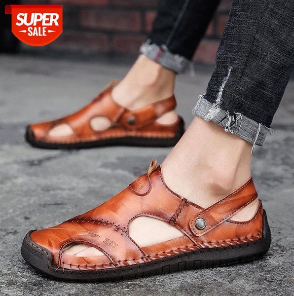 

casual men's shoes large size cowhide sandals breathable beach #wk0q, Black