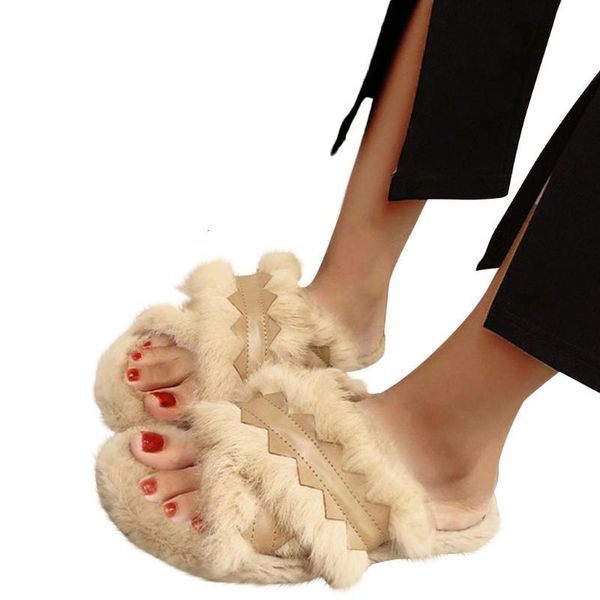 

sandalias indoor zapatos de mujer dropship warm cross furry comfort plush soft slippers indoors floor bed room shoes, Black