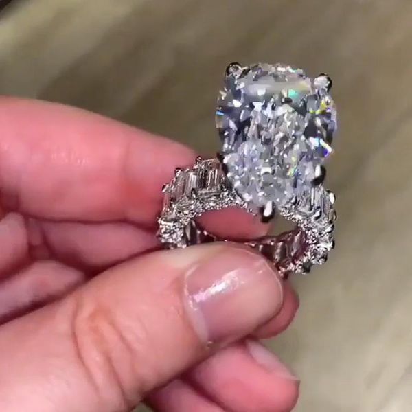

wedding rings solitaire big water drop pear cubic zirconia ring for women micro paved square cz band luxury girl ceremony, Slivery;golden