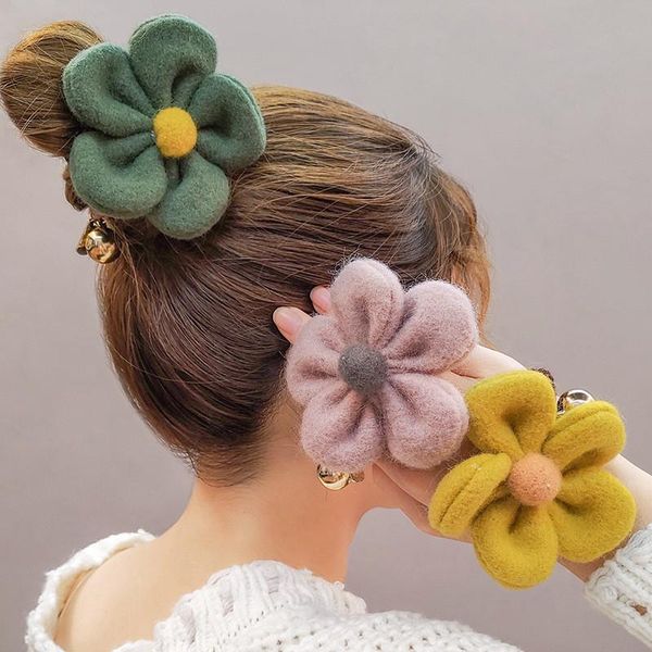 

hair accessories women rubber bands bb clip flower shape girls sweet elastic female ladies headwear ponytail holder, Slivery;white