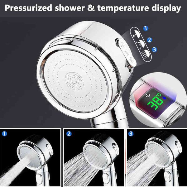 Pressurizado Temperatura Display Chuveiro Ajustável Duche Cabeça de Alta Pressão Chuveiro Plástico Banheiro Chuva Bocal de Economia de Água H1209