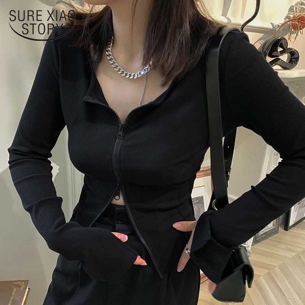 

zipper women cardigans sweater long sleeve corpped knitted autumn fashion female casual slim blouse blusas mujer 12381 210528, White