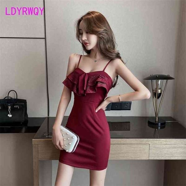 Женский вечерний осень и зимний темперамент Низкий сундук Slim Fit Canip Sexy Dress Office Lady Polyester Leath 210416