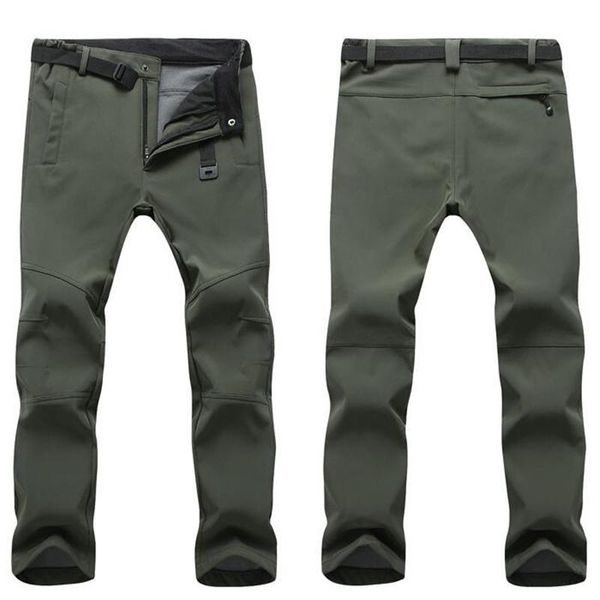 

winter fleece lining waterproof pants men casual stretch warm trousers camouflage sweatpants tactical military cargo 5xl men's, Black