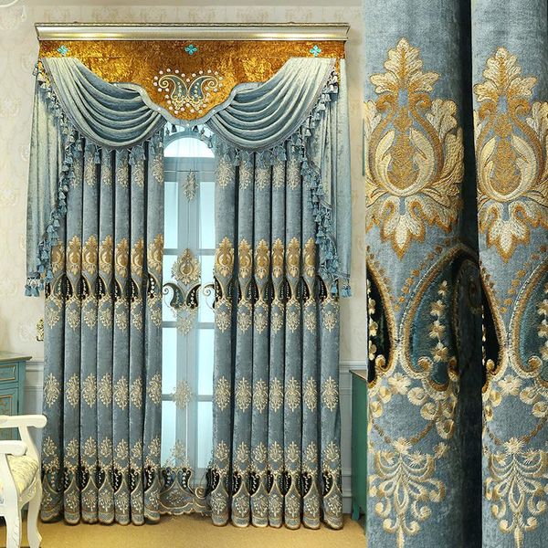 

curtain & drapes 2021 luxury living room european-style high-end chenille blackout embroidered curtains for bedroom blue custom