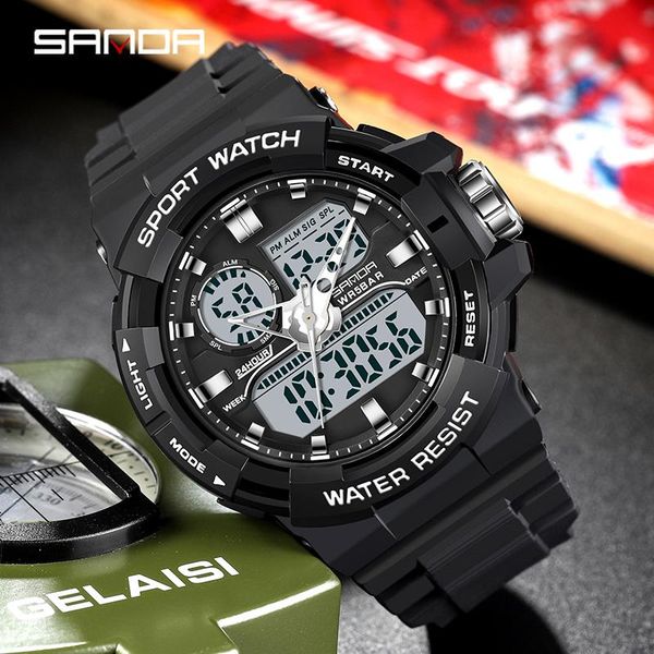 

wristwatches japanese electronic movement men watch dual display waterproof sports fashion led digital luminous relÃ³gio masculino, Slivery;brown