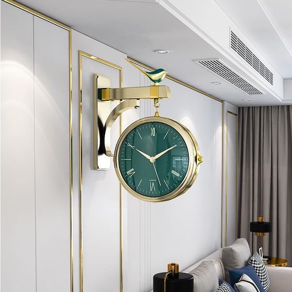 

nordic design quarz wall clock aesthetic epoxy luxury double sided bedroom silent relogio de parede home decor 50wc clocks