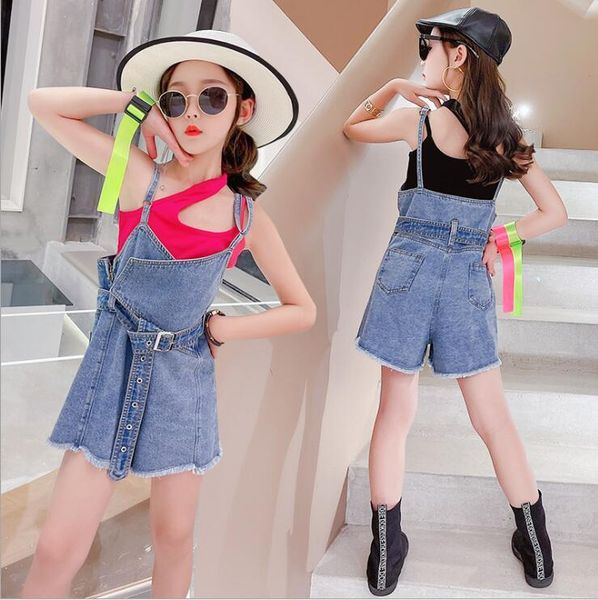 

jumpsuits 2021 wholesale girls denim overalls summer fashion shorts 5-10t b280, Blue