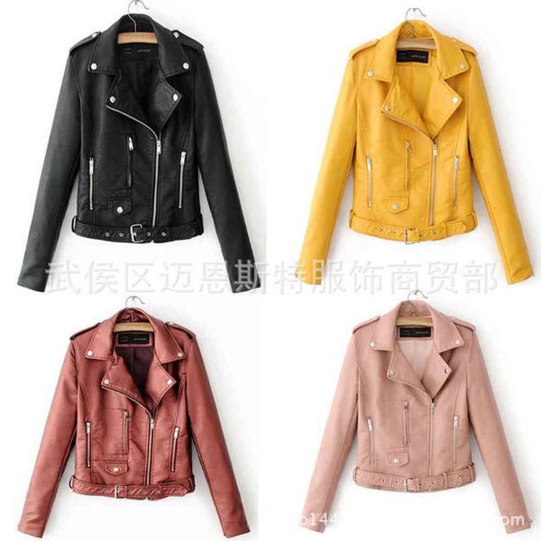

leather jacket high fashion men belt small short slim jacket, versatile, and fashionable, Black