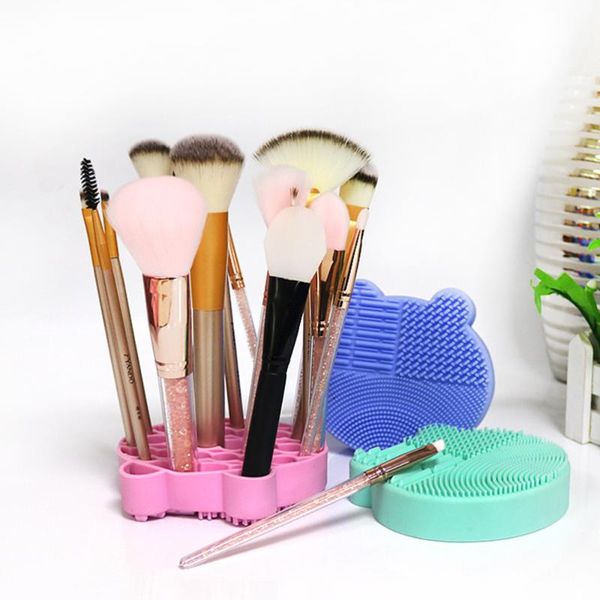 

eyebrow tools & stencils 2pcs beauty holder bear shaped cleaning case lipstick rack random color