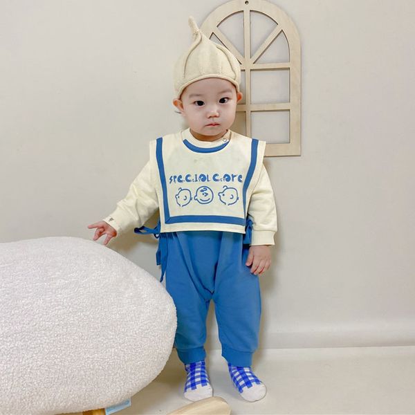 

2021 baby clothes cartoon print toddler romper infant jumpsuit and bib 2pcs suit