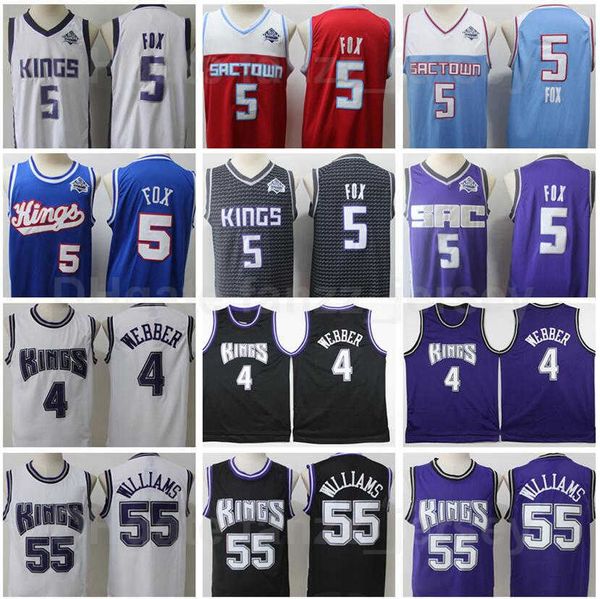 

retro basketball chris webber jersey 4 vinatge jason williams 55 de aaron fox 5 embroidery and stitched black blue white purple red team, Black;red