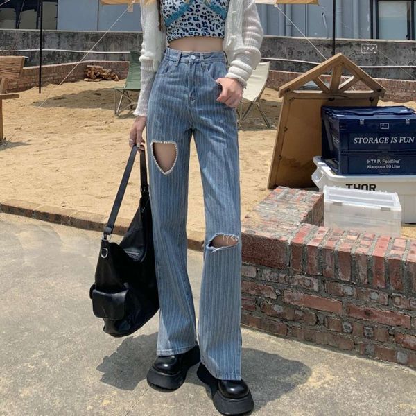 

spice girl high waist tube loose wide leg pants design sense of, Blue
